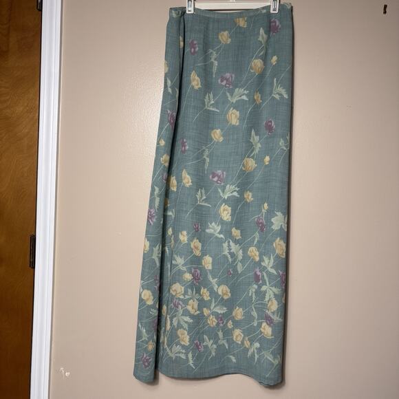 Vintage Telluride Clothing Co Teal Tulip Print Maxi Skirt Size 8 Prairie Chiffon - Picture 1 of 10